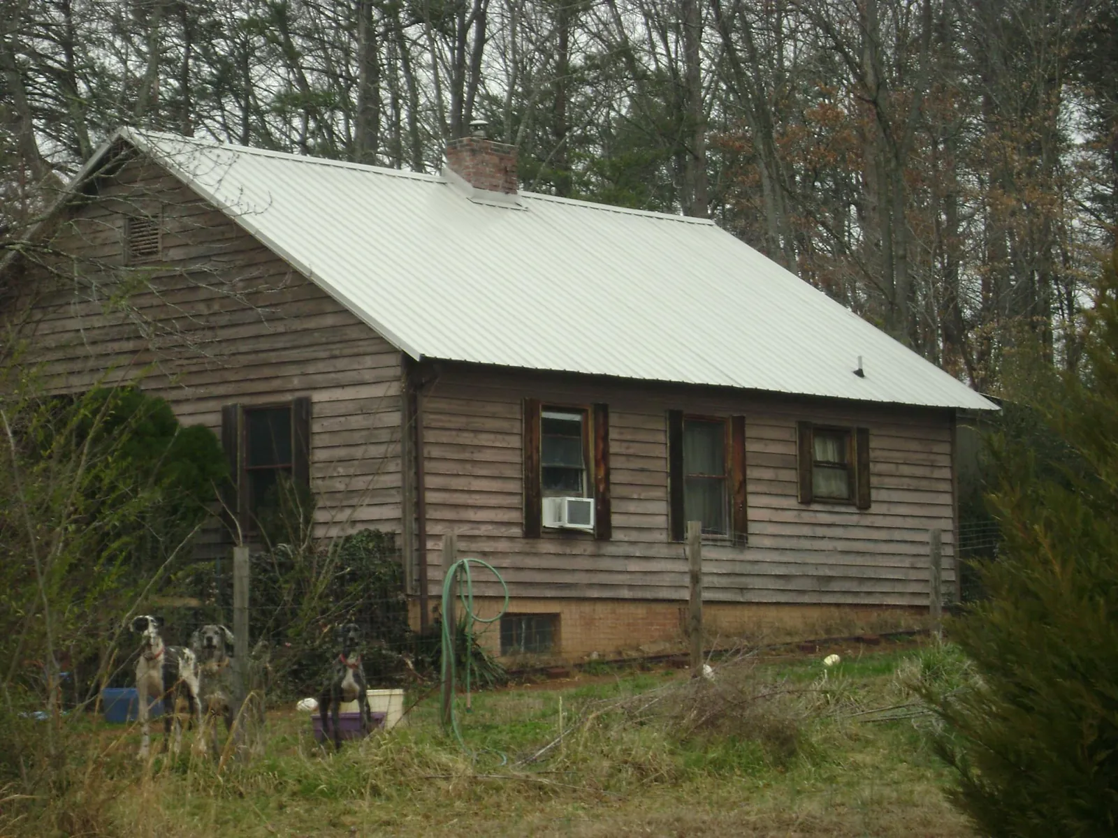 White metal roof on an old wood sided farmhouse, from a Asphalt Shingle Roof Repair job in Waynesville